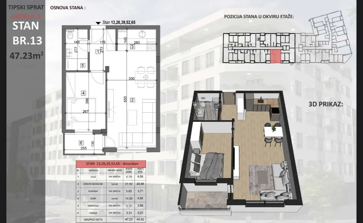 Stan 47m² — Sajmište, Novi Sad