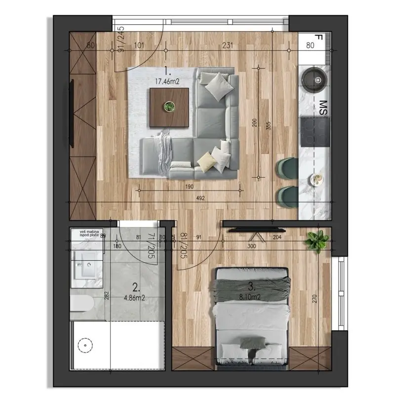 Novi Sad, North Telep. ONE-AND-A-HALF BEDROOM APARTMENT WITH YARD - NEW, AFFORDABLE IN TOP LOCATION!!! Under construction - completion by end of 2026. One-and-a-half bedroom apartment, 30m2, registered as a garage. The apartment is in a residential building, ground floor of 3, and consists