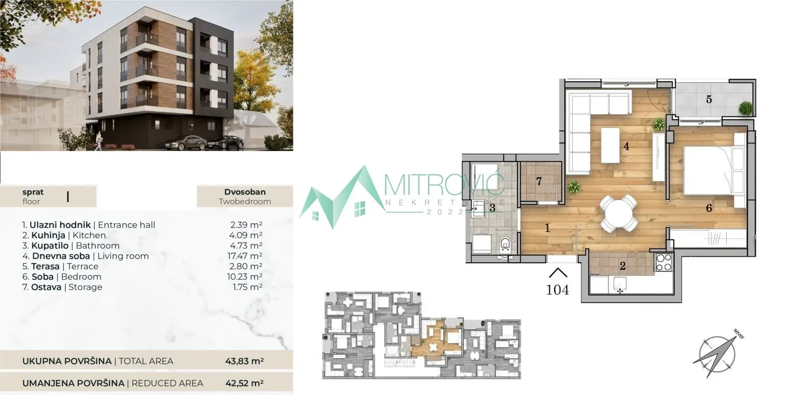 Stan 43m² — Telep, Novi Sad