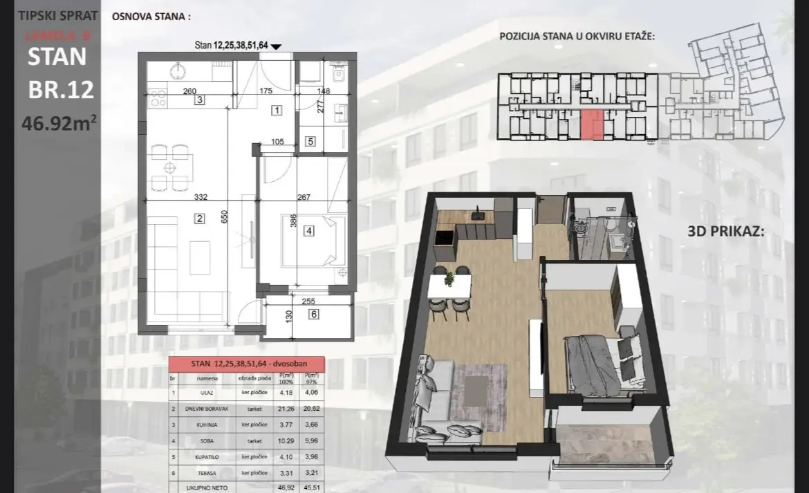 Stan 46m² — Sajmište, Novi Sad