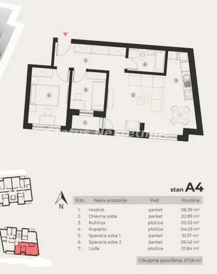 Podbara-direct sale-Three-room apartment 58 m2 in a desirable top location-possibility of VAT refund-065/385 8880