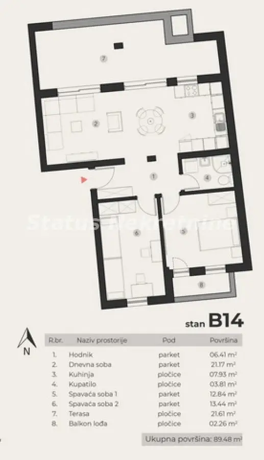 Podbara-Direct Sale-Large three-room apartment 89 m2 with Large Terrace-possibility of VAT refund-065/385 8880