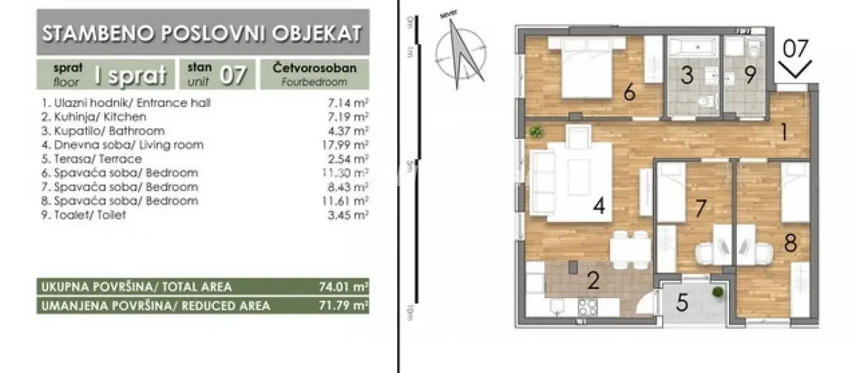 Stan 74m² — Telep, Novi Sad