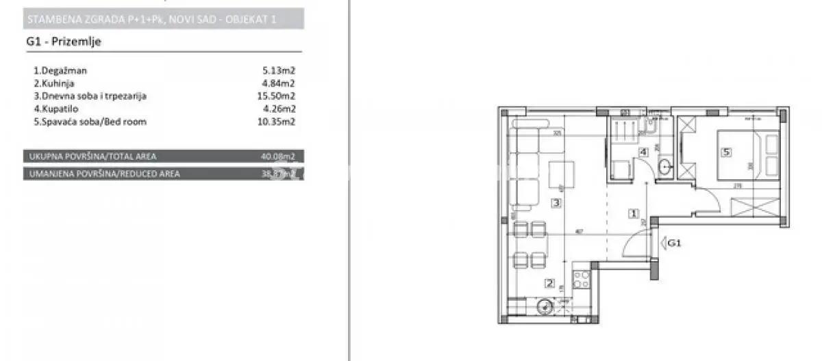 Stan 40m² — Adice, Novi Sad