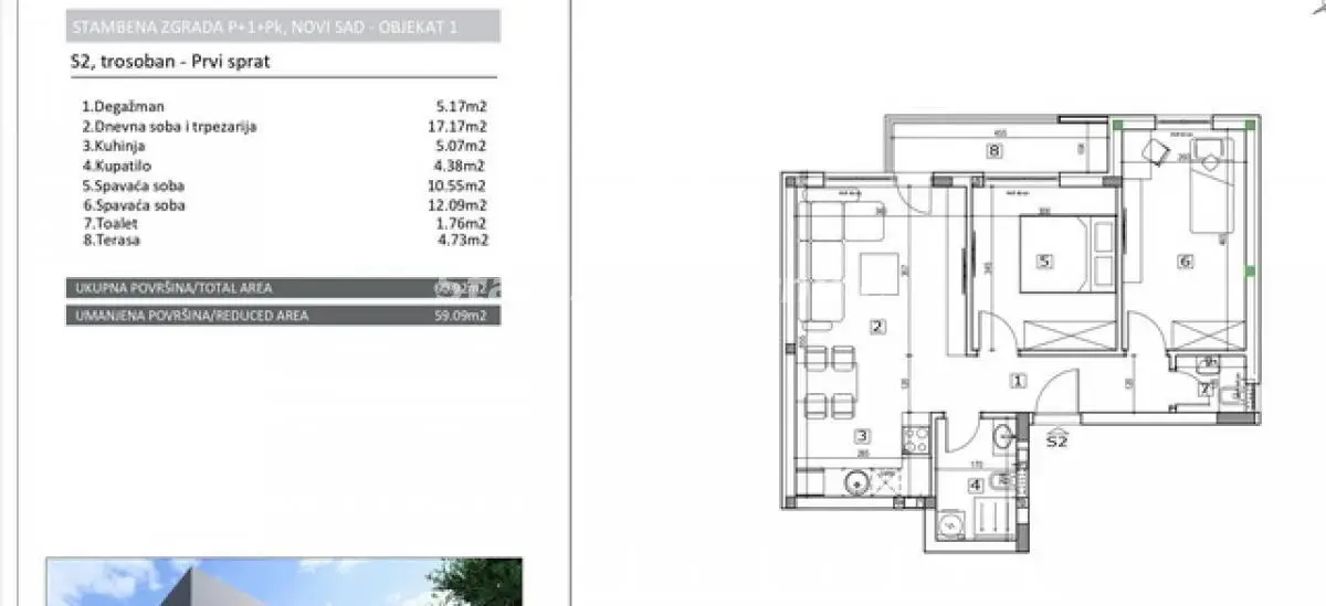 Stan 60m² — Adice, Novi Sad
