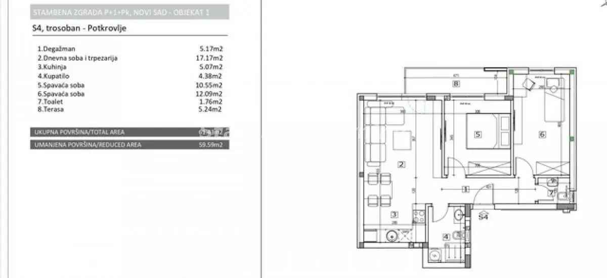 Stan 60m² — Adice, Novi Sad