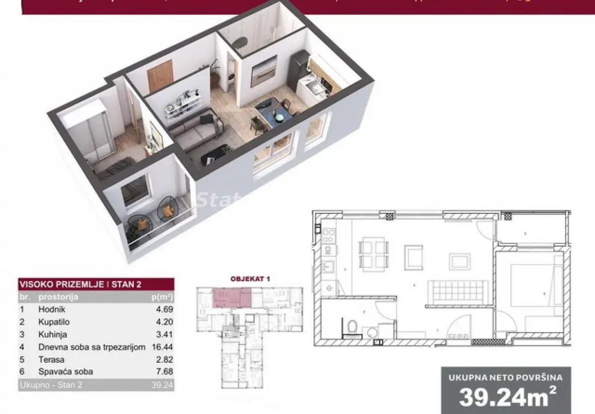 South Telep-One-and-a-half-room Apartment 39 m2 Under Construction-VAT Refund-065/385 8880