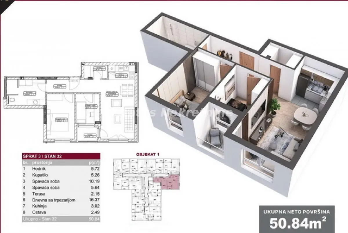 South Telep-Nice Three-room Apartment 51 m2 Under Construction-VAT Refund-065/385 8880