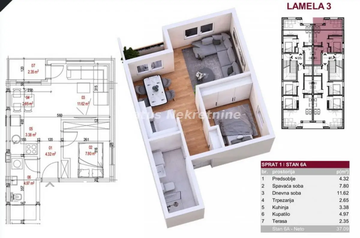 Petrovaradin-Nice Two-room Apartment 37 m2 Under Construction-VAT Refund-065/385 8880