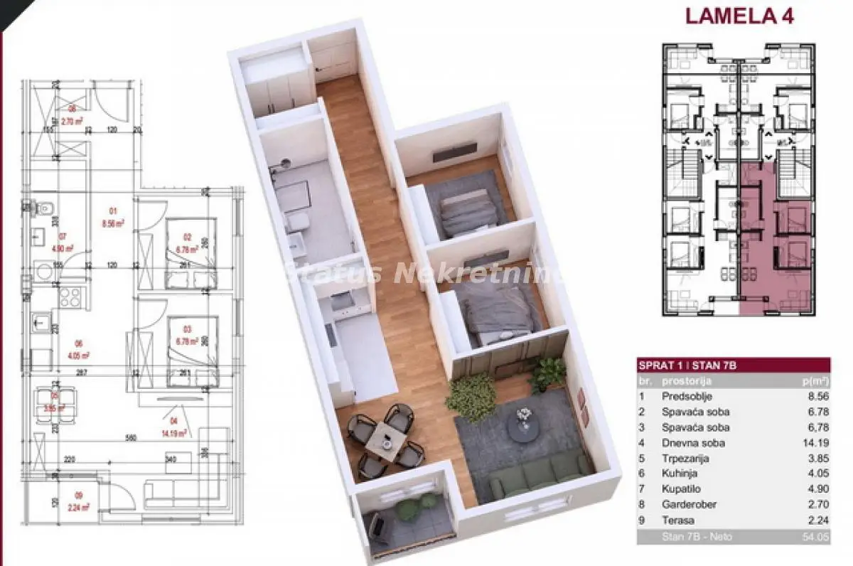 Petrovaradin-Three-room Apartment 54 m2 Under Construction-VAT Refund-065/385 8880