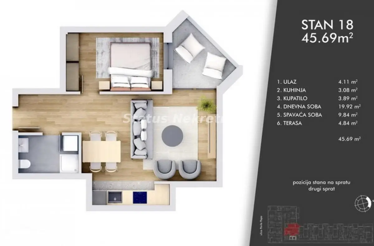Stan 46m² — Centar, Novi Sad