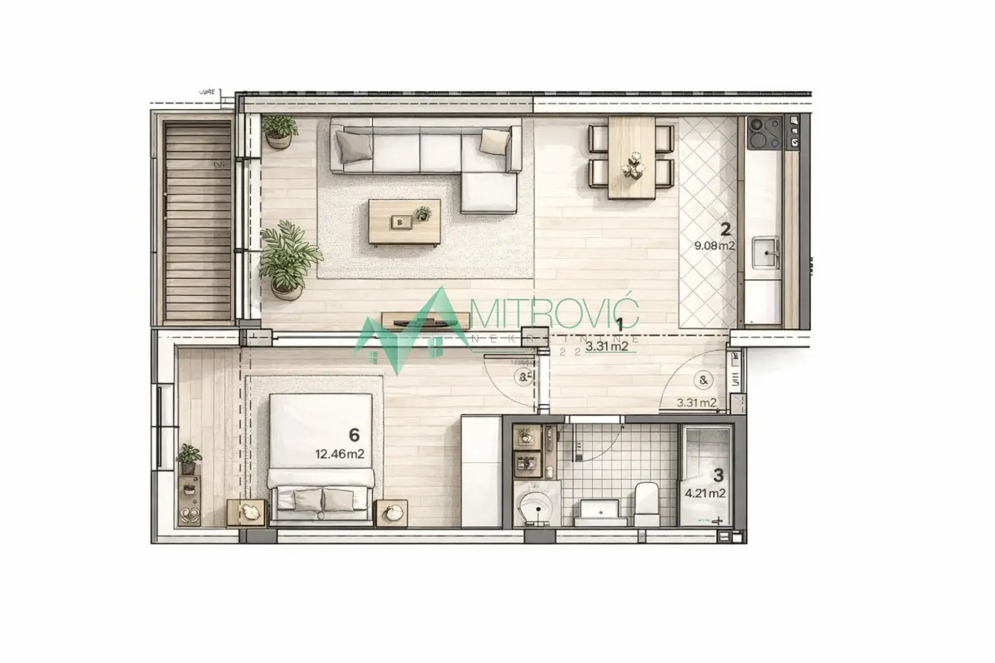 Novi Sad, Telep - One-and-a-half-room apartment under construction with VAT refund - 46m2