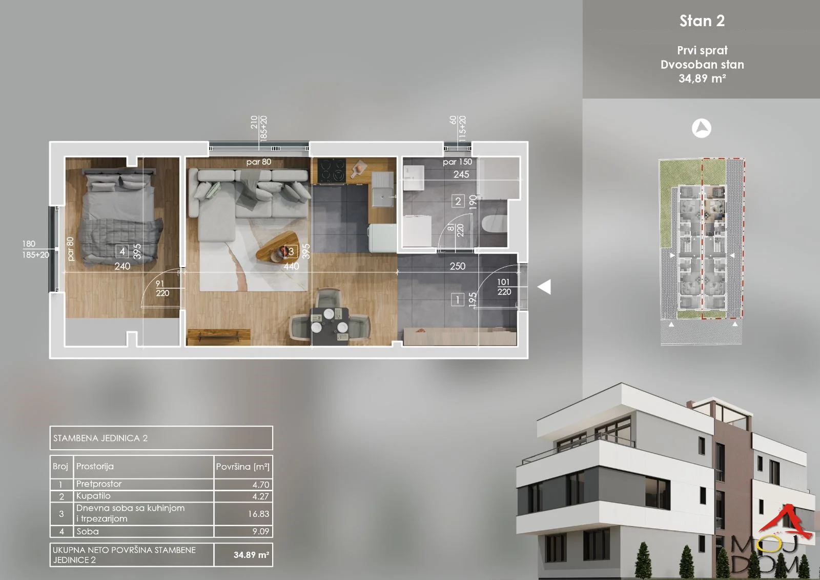 A modern and functional two-room apartment of 47 m² for sale, located in close proximity to Bulevar Evrope, one of the most sought-after and well-connected locations in Novi Sad.
The apartment is on the third floor of a building without an elevator and features modern