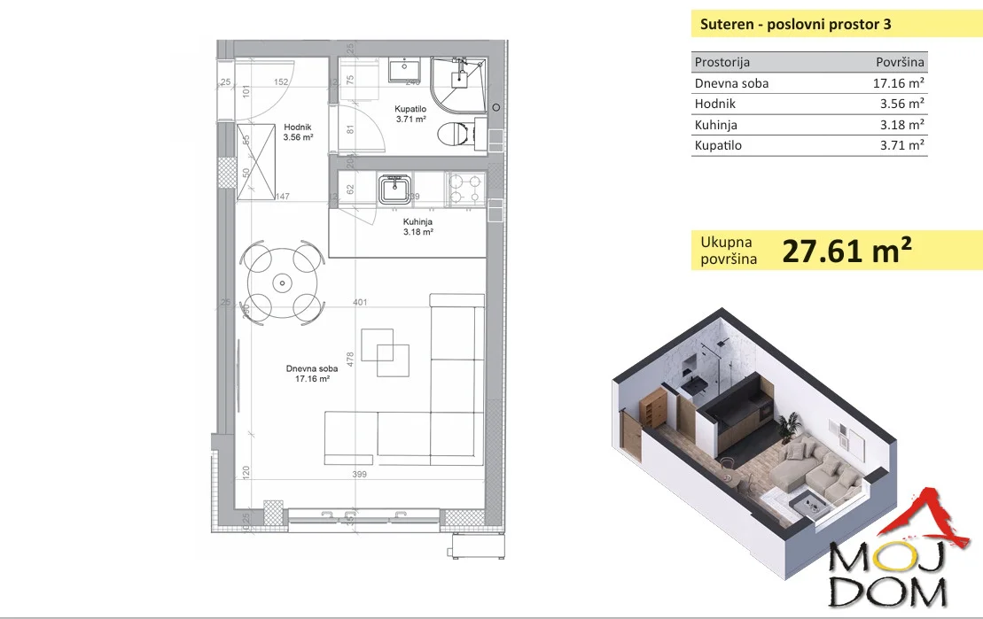 For sale: modern business premises in the basement of a building under construction, located in an ideal spot at the border of Novo Naselje and Satelit. The project is designed to provide a high level of comfort and functionality, with a planned completion date