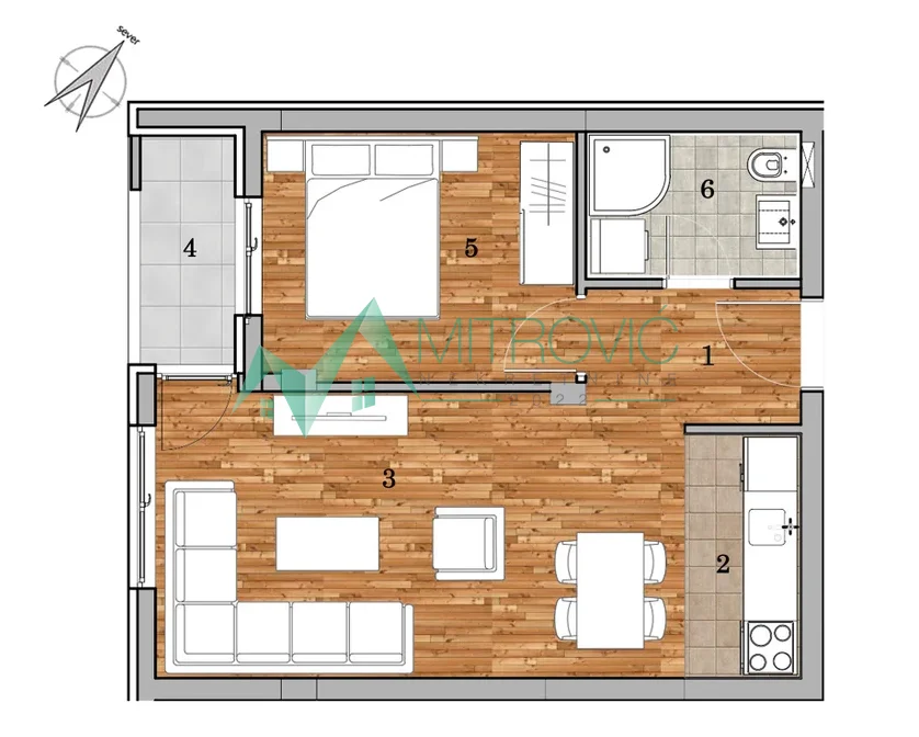 One-and-a-half-bedroom apartment under construction 42m2 - Telep