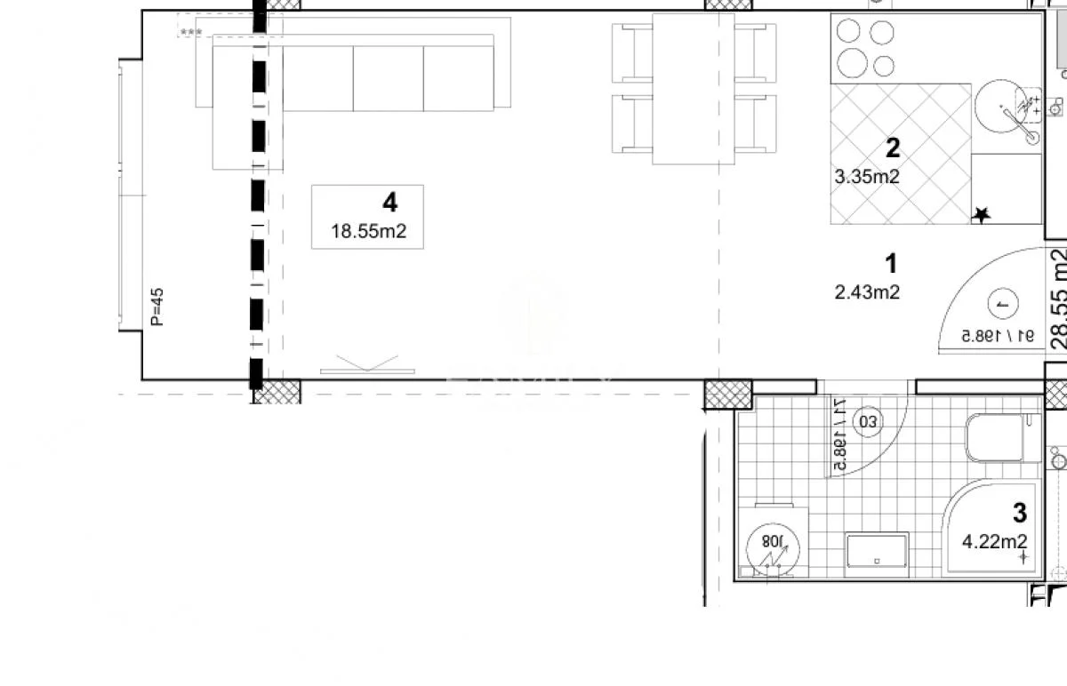 Studio apartment in Telep, Novi Sad, 28 m², 3rd floor