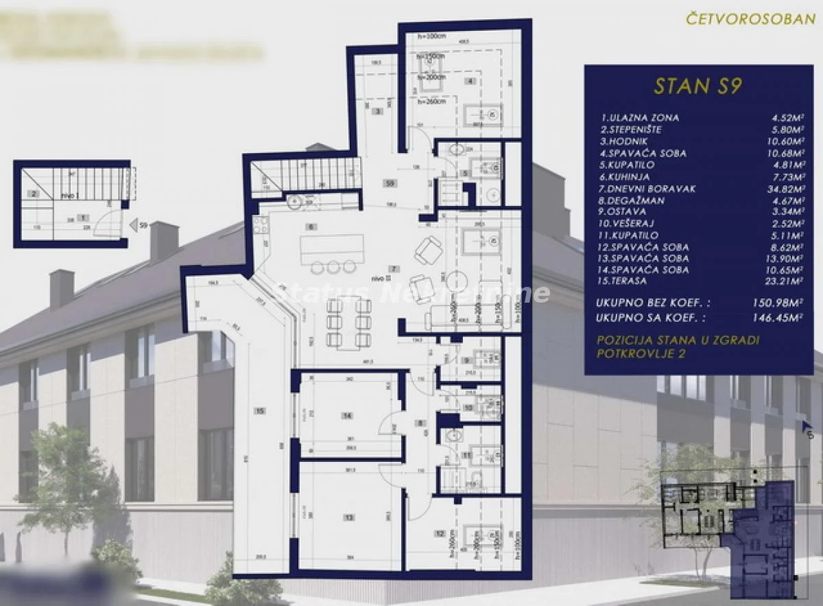 Centar-Veliki Četvorosoban Penthaus 146 m2 u Izgradnji-povrat Pdv-065/385 8880