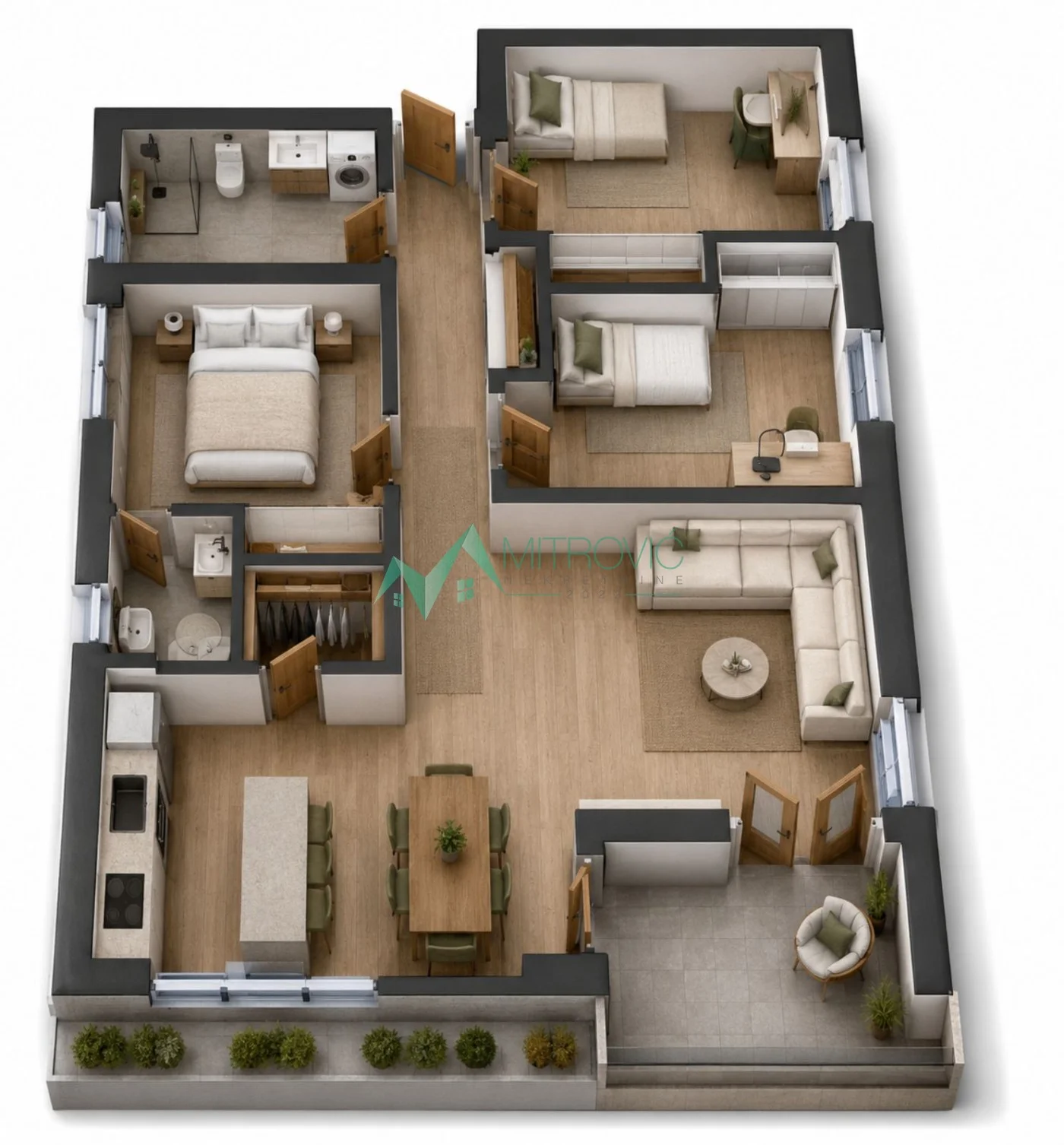 Novi Sad, Adice - Troiposoban stan  74m2 sa povratom PDV i krovnom terasom površine 37m2 