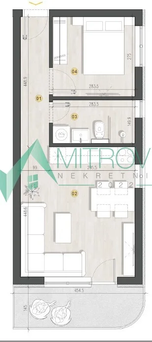 Novi Sad, Adice - Jednoiposoban stan 33m2 + terasa od 6m2 