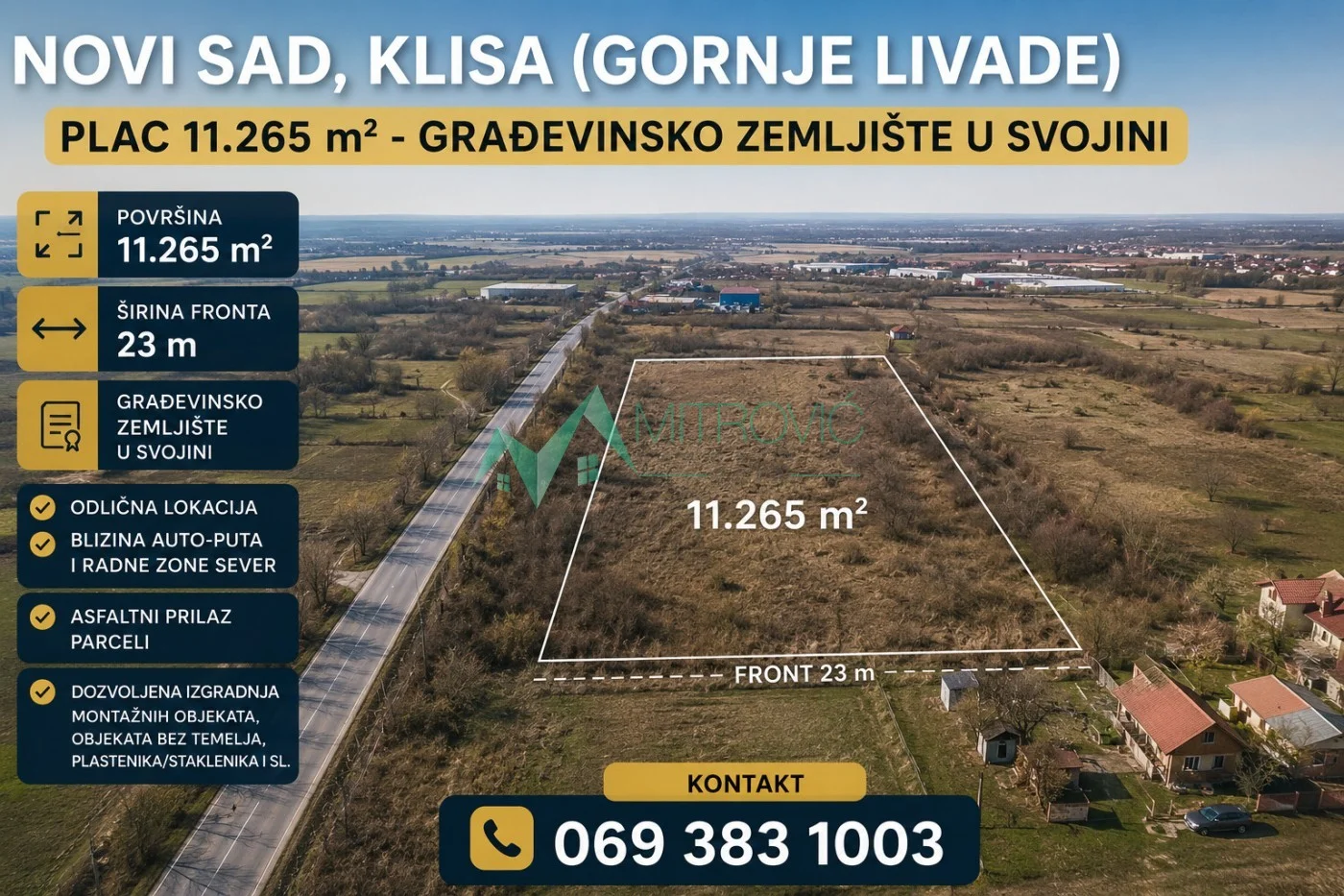 Novi Sad, Klisa (Gornje Livade) - Plac 11.265 m2 - građevinsko zemljište u svojini (šifra: 7000163) 