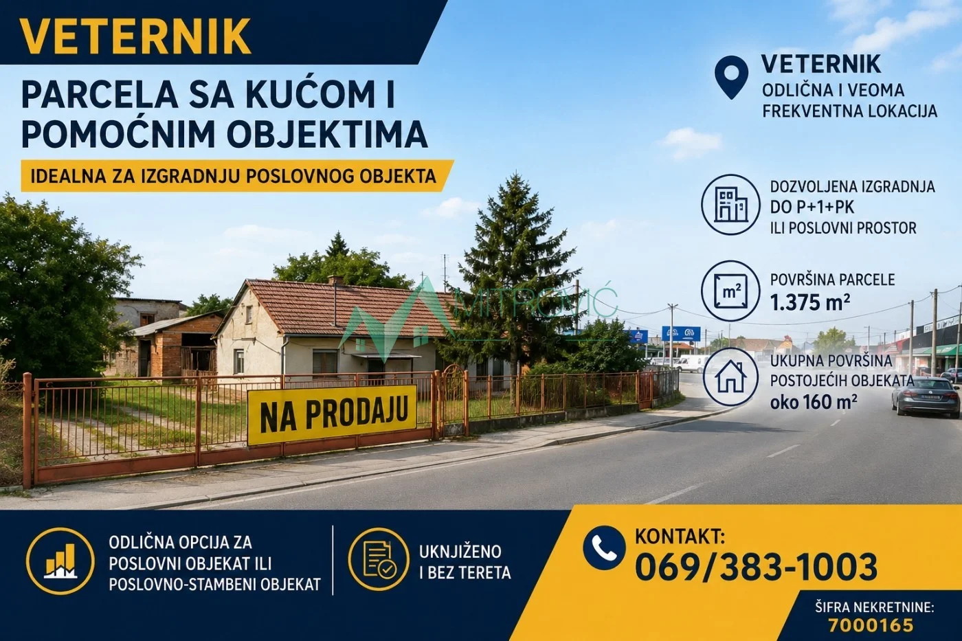 Veternik - Parcela sa kućom i pomoćnim objektima - idealna za izgradnju poslovnog objekta - (šifra: 7000165) 