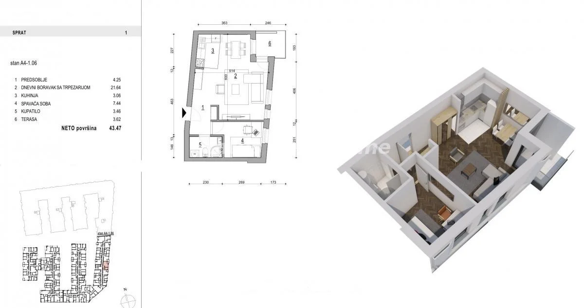 Mišeluk- Fantastičan Dvosoban stan 43 m2 u Izgradnji na Top Lokaciji-povrat PDV-065/385 8880