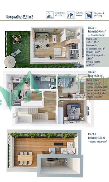 Veternik - Porodični dom sa privatnim dvorištem od 76 m² 