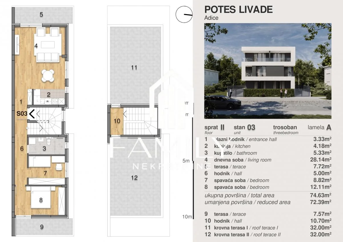 U IZGRADNJI - Trosoban stan 72,39 m², Adice, 2. sprat- POVRAT PDV + PARKING MESTO
