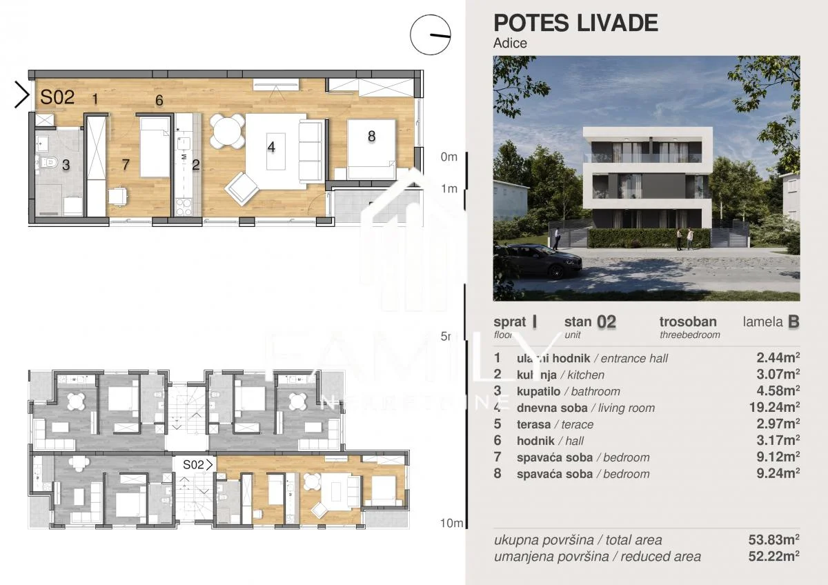 U IZGRADNJI - Trosoban stan 53,13 m², Adice, Novi Sad, 1. sprat - POVRAT PDV-a