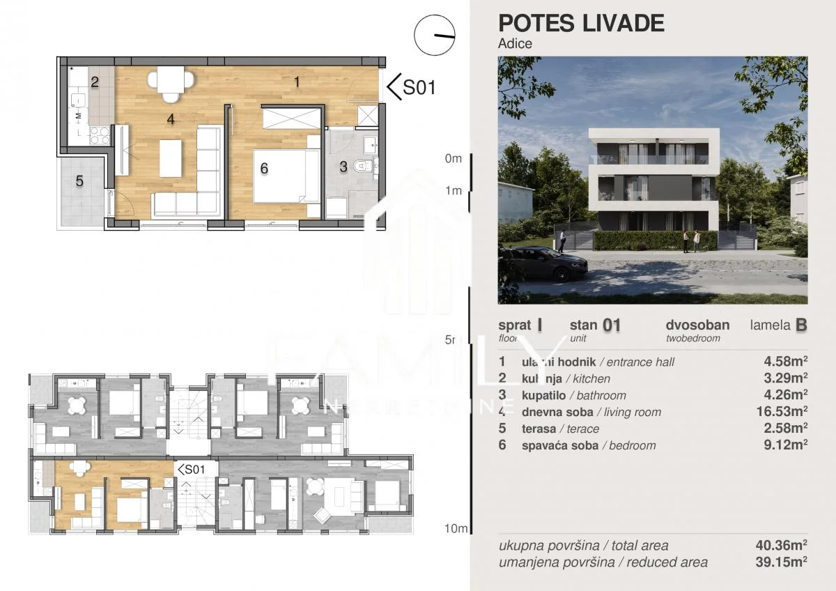 U IZGRADNJI - Dvosoban stan 39,16 m², Adice, Novi Sad, 1. sprat - POVRAT PDV-a