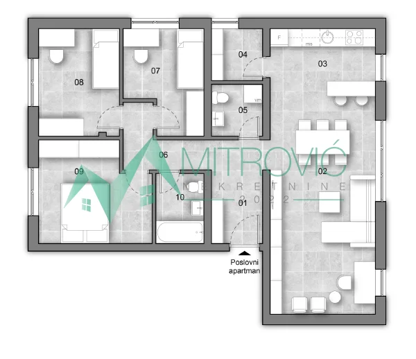 Poslovni apartman sa krovnom terasom i parkingom, 80m² (Šifra:1004532)
