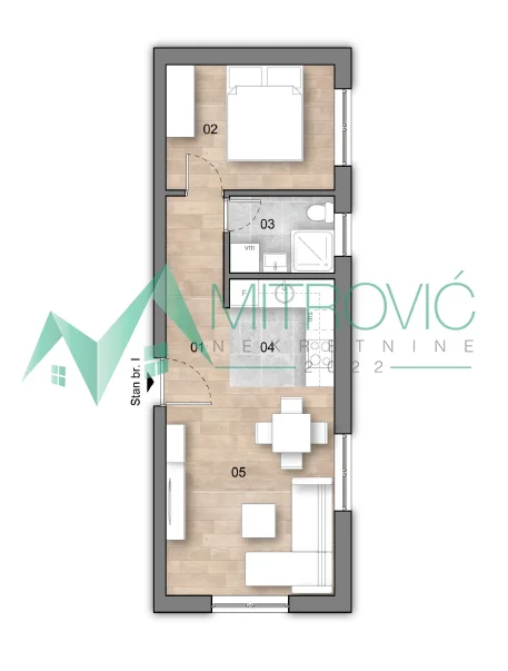 Jednoiposoban stan sa dvorišnom terasom i parking mestom, 36m², 1772€/m²!!!(Šifra:1004529)