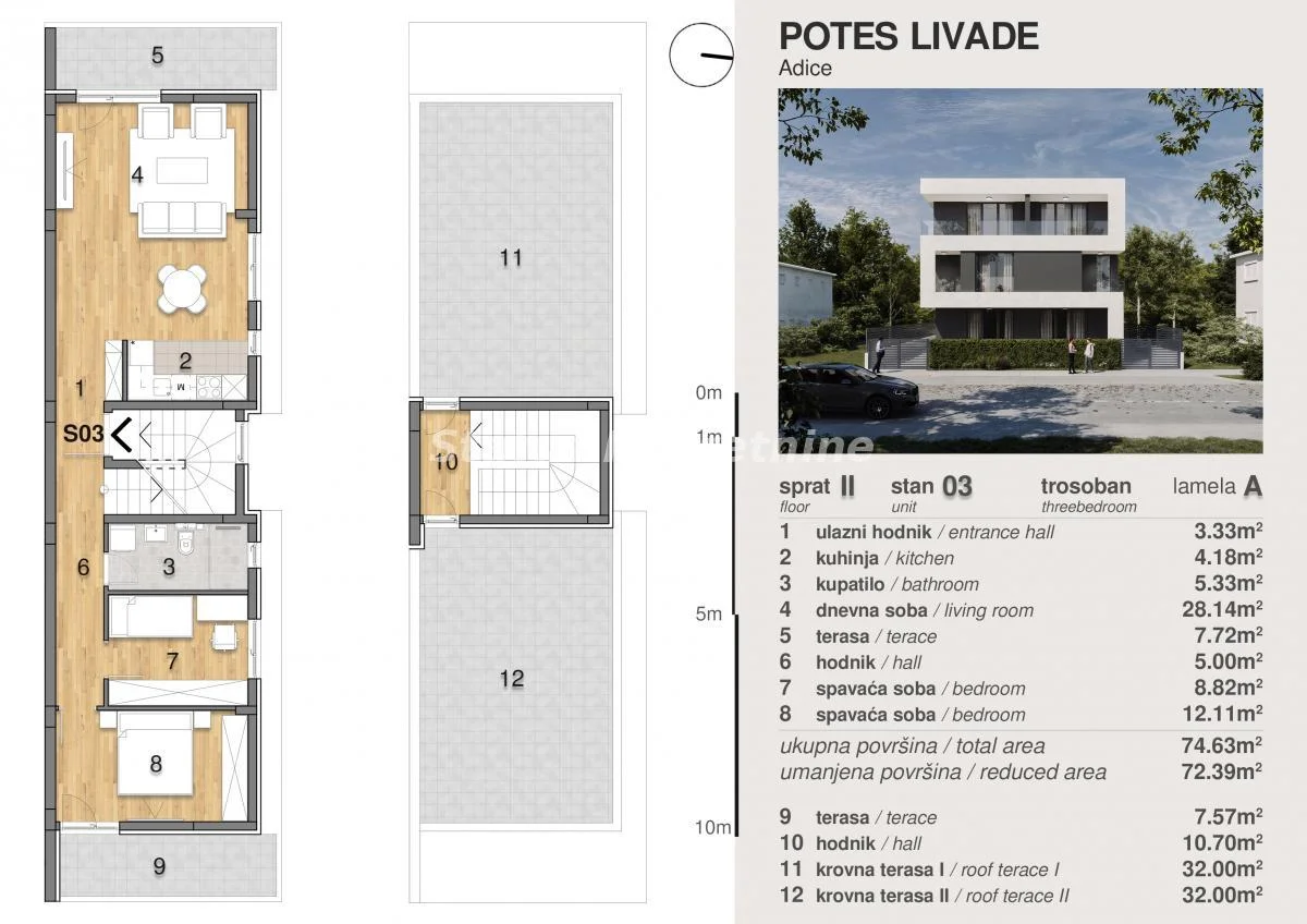 Trosoban stan, 72 m², Adice, Novi Sad, 2. sprat