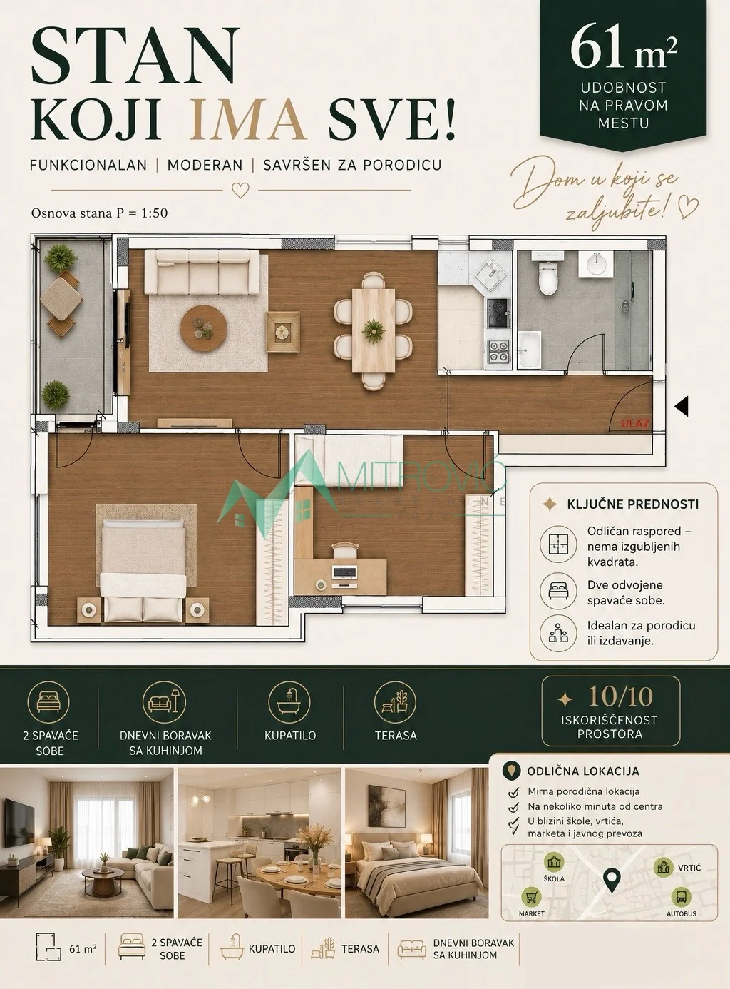 Petrovaradin, Novi Majur - Dvoiposoban stan 61 m2 