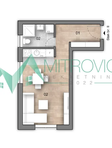 Jednosoban stan sa parkingom, 28m², 1750€/m²!!!(Šifra:1004590)