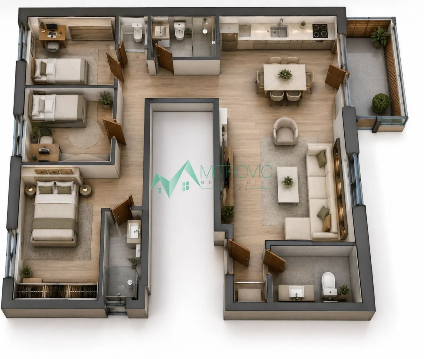 Petrovaradin, Novi Majur - Troiposoban stan 91m2 u luksuznoj smart home urbanoj vili sa povratom PDV (agencijska šifra: 1004231) 