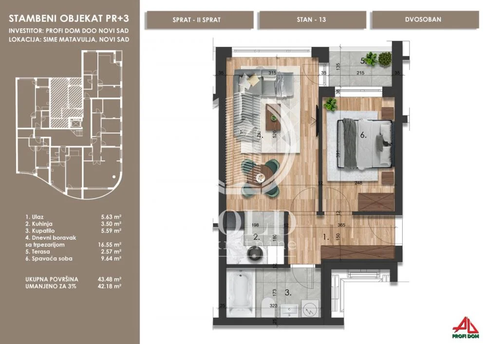 NA PRODAJU - DVOSOBAN STAN NA MIRNOJ LOKACIJI - 43.50m2 ID#13017