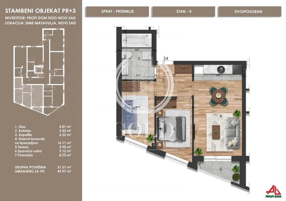 NA PRODAJU - DVOIPOSOBAN STAN NA MIRNOJ LOKACIJI - 51.50m2 ID#13015