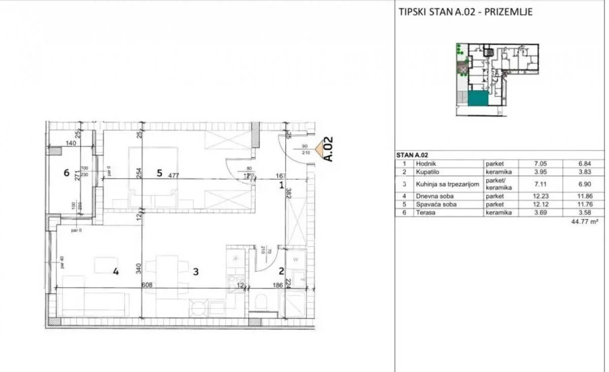 Južni Telep-Dvosoban stan 45 m2 na visokom prizemlju sa Parkingom-povrat Pdv-065/385 8880