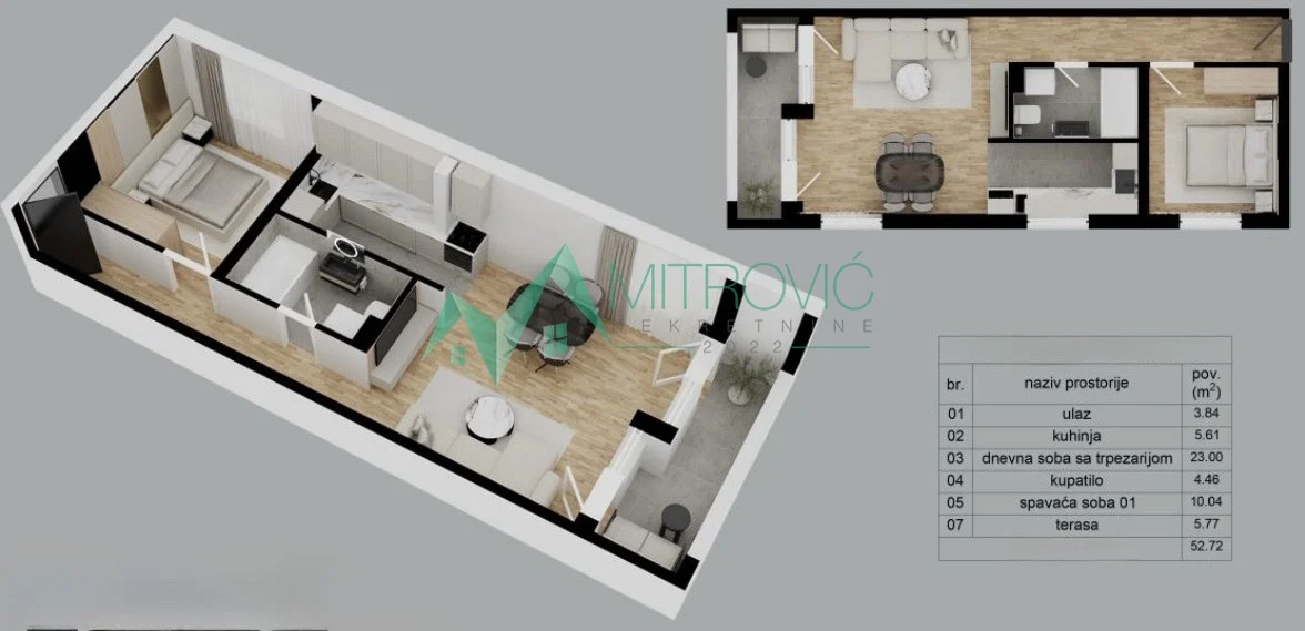 Dvosoban stan u izgradnji na Adicama – 53 m² (Šifra: 1004850) 