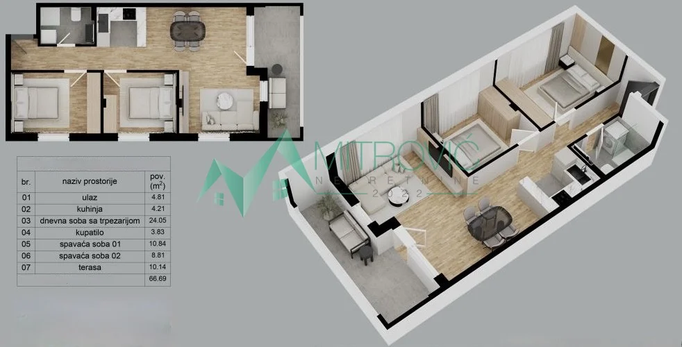 Trosoban stan u izgradnji na Adicama – 67 m² (Šifra: 1004849) 