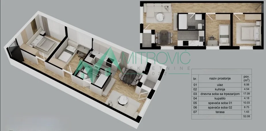 Dvoiposoban stan u izgradnji na Adicama – 52 m² (Šifra: 1004848) 
