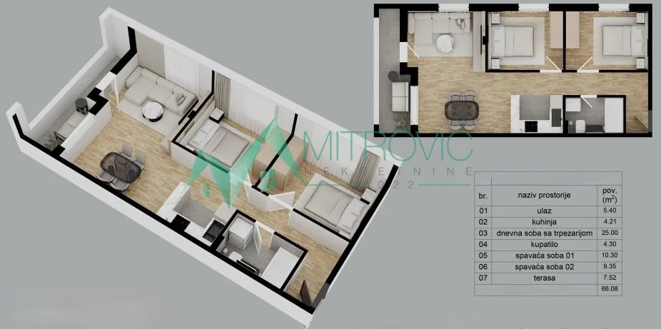 Trosoban stan u izgradnji na Adicama – 66 m² (Šifra: 1004847) 