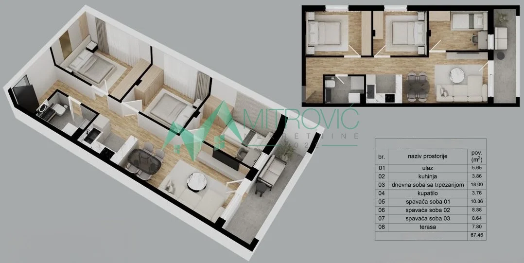 Troiposoban stan u izgradnji na Adicama – 68 m² (Šifra: 1004823) 