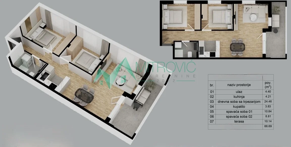 Trosoban stan u izgradnji na Adicama – 67 m² (Šifra: 1004788) 