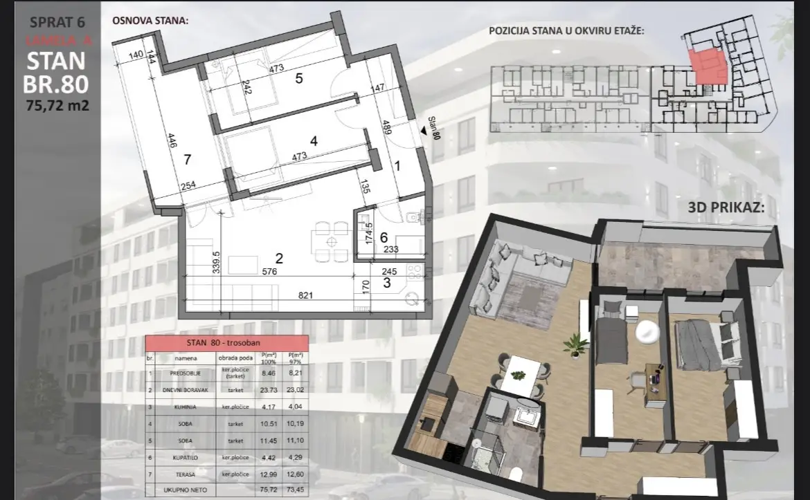 Stan 75m² — Sajmište, Novi Sad