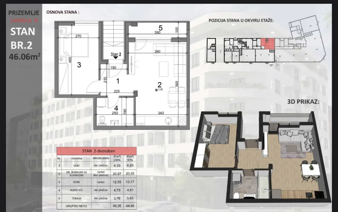 Stan 46m² — Sajmište, Novi Sad