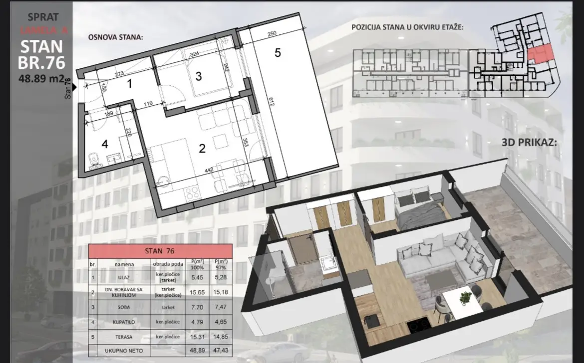 Stan 48m² — Sajmište, Novi Sad