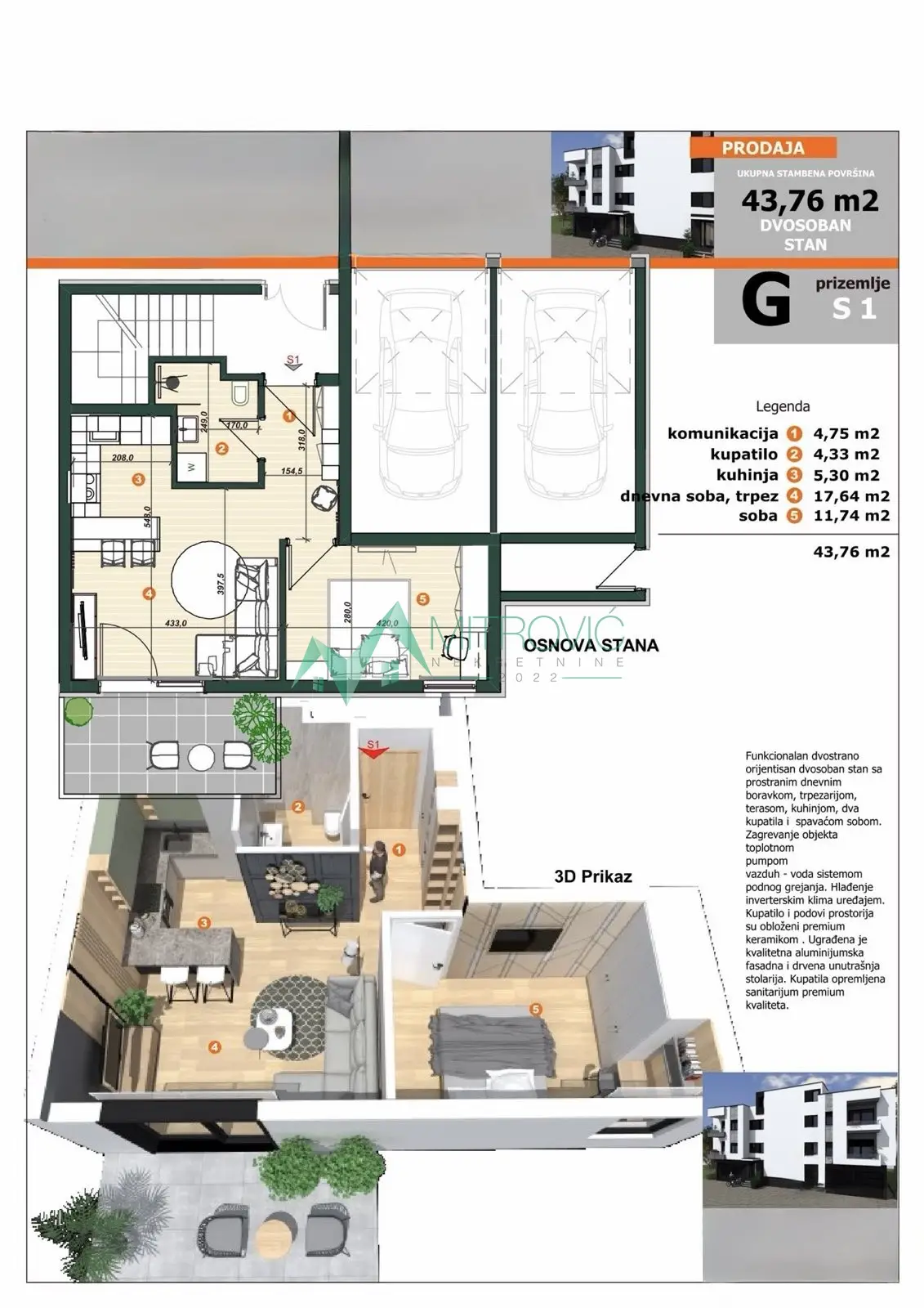 Sremska Kamenica/Mišeluk, urban villa, 41.5m2 + 6m2 terrace