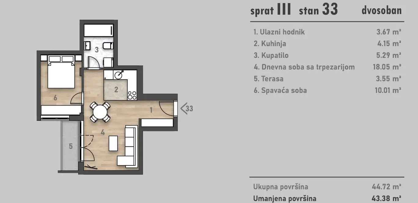 Stan 43m² — Salajka, Novi Sad